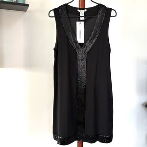 Alice + Olivia Black V-Neck Top with Sequin Detail